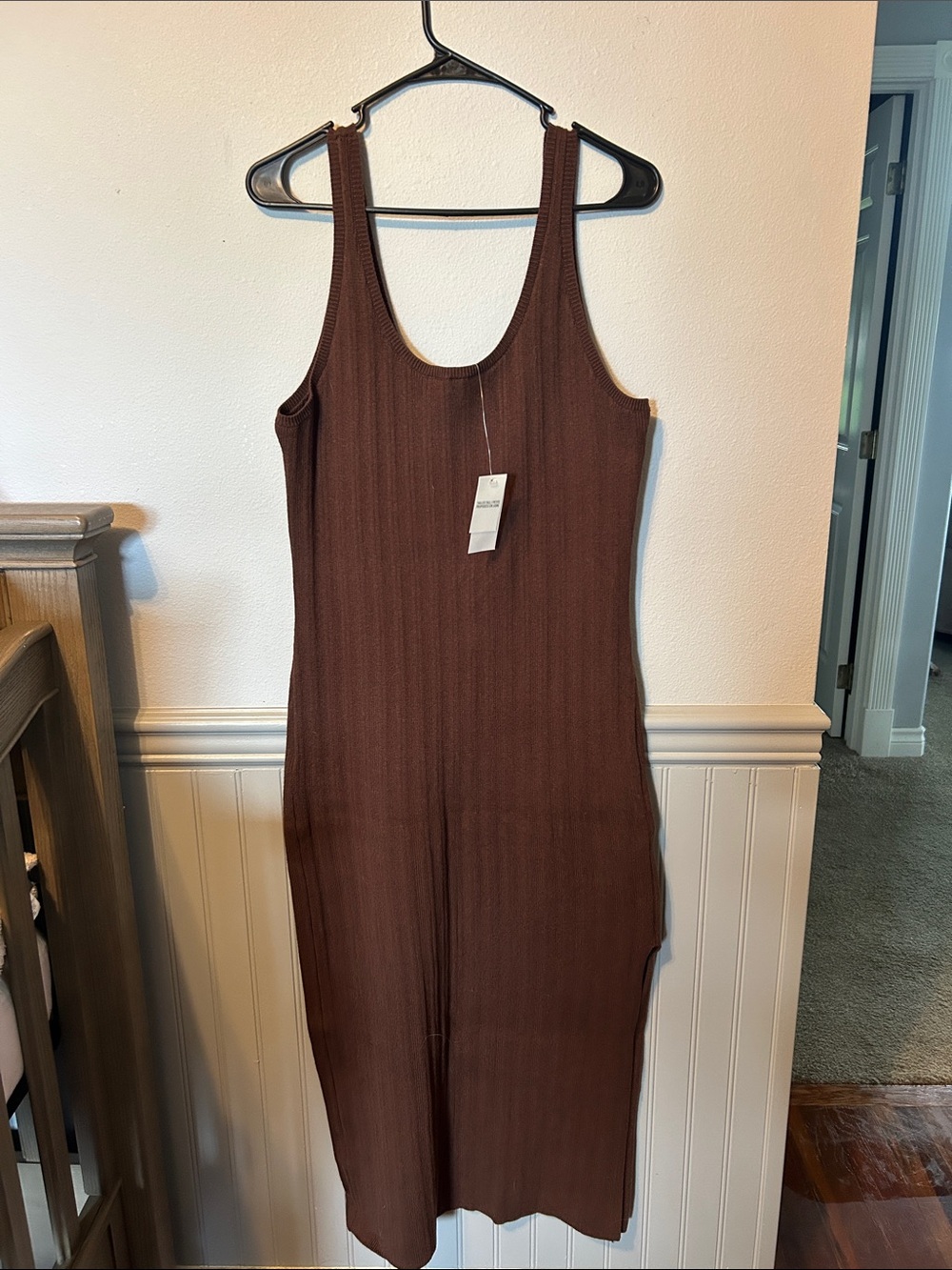 Abercrombie & Fitch Brown Ribbed Tank Midi Dress